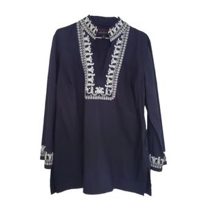 Dana Buchman embroidered tunic black white large